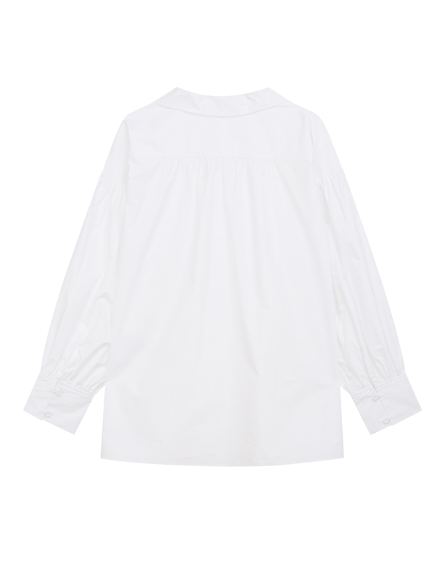 라움 여성 [BY MALENE BIRGER] 화이트 단색 면 긴팔블라우스 흰색 착용컷