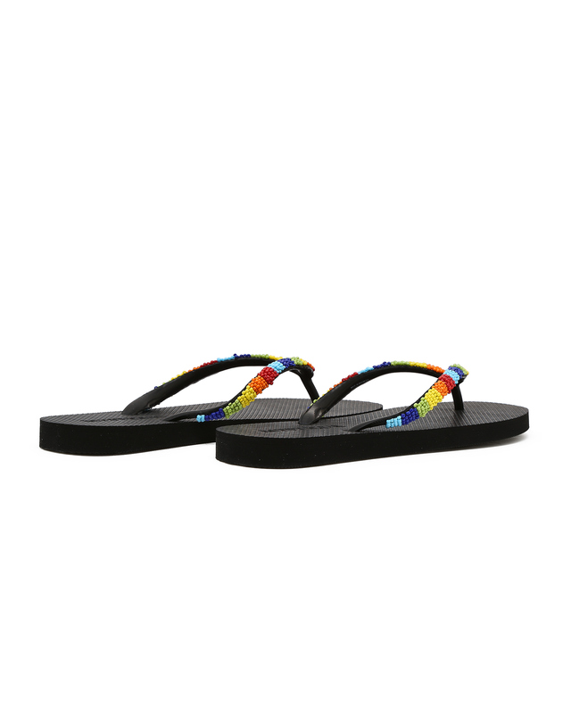 라움 여성 [MYSTIQUE] 블랙 비즈장식 슬리퍼 MULTI COLOR 착용컷