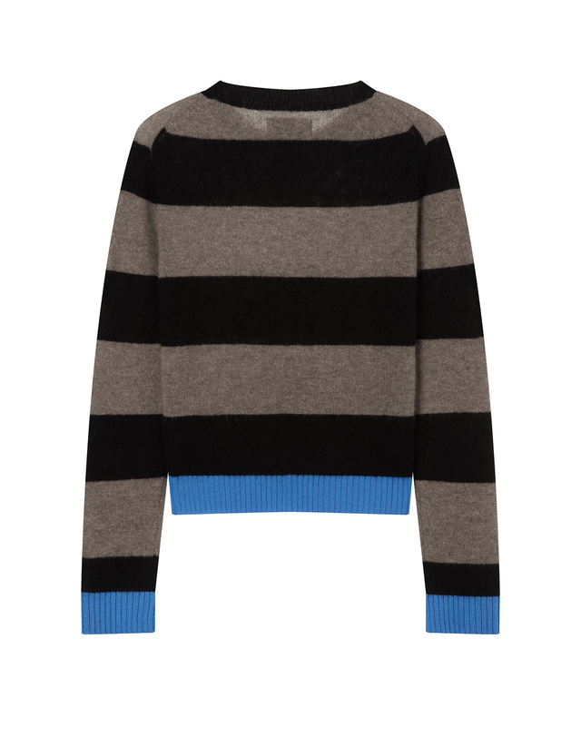 라움 여성 [Jumper1234] 브라운 스트라이프 라운드넥 니트 착용컷