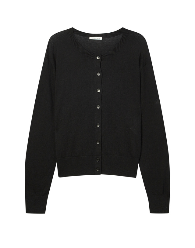 라움 여성 [BY MALENE BIRGER] 블랙 단색 울혼방 가디건 착용컷