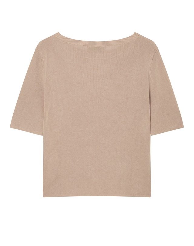라움 여성 [OFFICINE GENERALE] 베이지 단색 울혼방 5부소매니트 착용컷