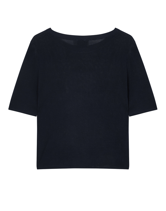 라움 여성 [OFFICINE GENERALE] 네이비 단색 울혼방 5부소매니트 진한 네이비 착용컷