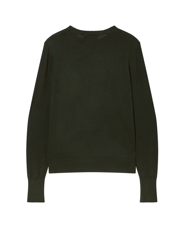 라움 여성 [OFFICINE GENERALE] 카키 단색 을 니트 진한 연두 착용컷