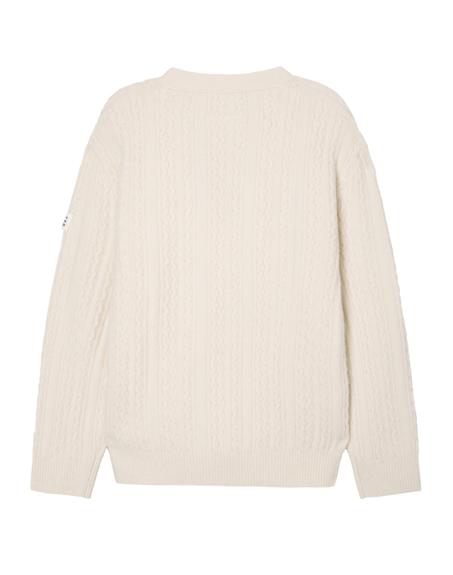 라움 여성 [MM6 MAISON MARGIELA] 화이트 짜임 울혼방 가디건 미색 착용컷