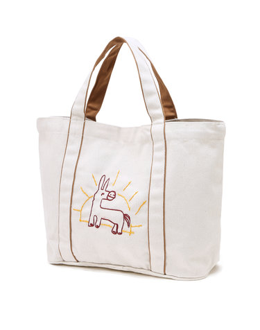 [WILD DONKEY] 아이보리 로고자수 면 토트백