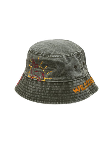 [WILD DONKEY] 다크카키 로고프린트 면 버킷햇