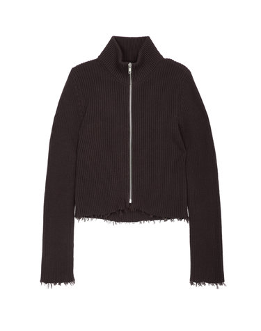 라움 여성 · [MM6 MAISON MARGIELA] 브라운 올풀림장식 면 집업니트 · [26FW] · 스토어 상품 이미지