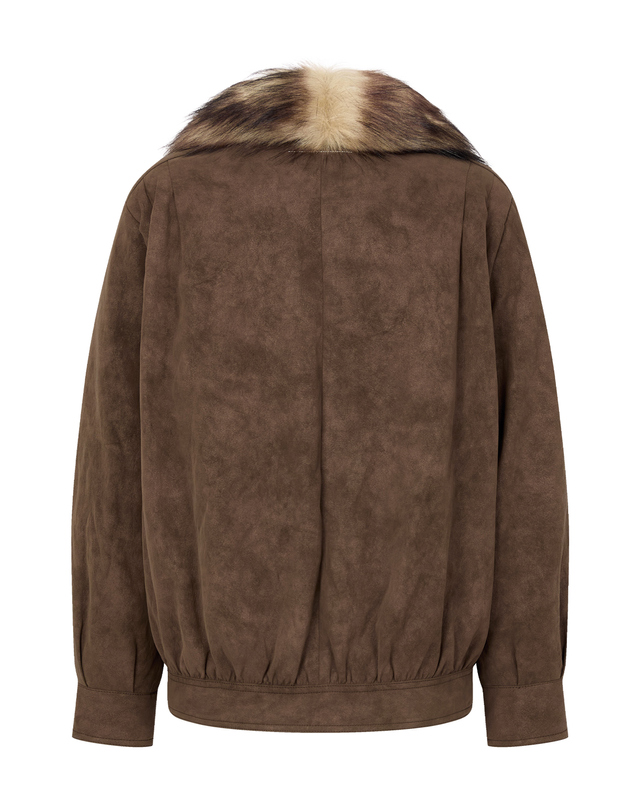 라움 여성 [MM6 MAISON MARGIELA] 브라운 신세틱 퍼카라 자켓 착용컷