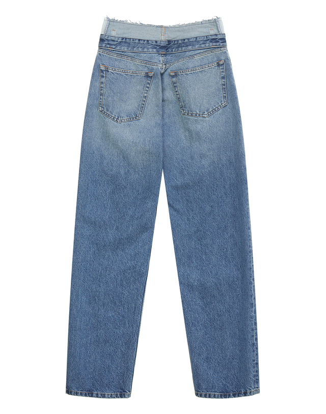 라움 여성 [MM6 MAISON MARGIELA] 블루 워싱 면 데님팬츠 밝은 블루 착용컷