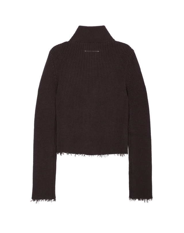라움 여성 [MM6 MAISON MARGIELA] 브라운 올풀림장식 면 집업니트 진한 브라운 착용컷