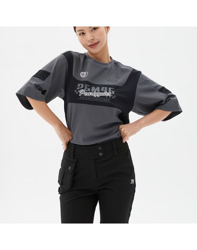 파리게이츠 [가격 인하] 여성 컬러 믹스 프린트 라운드 티셔츠 착용컷