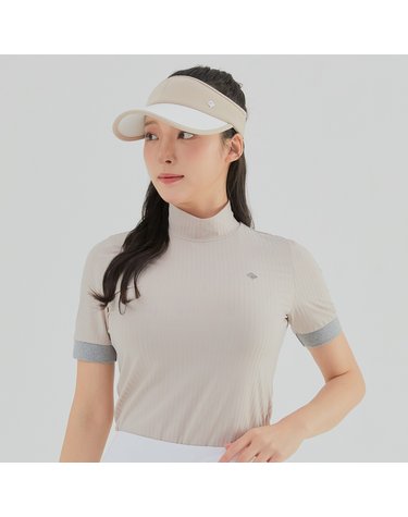 여성 소매 배색 골지 하이넥 반팔 티셔츠 RWTHL6111-508