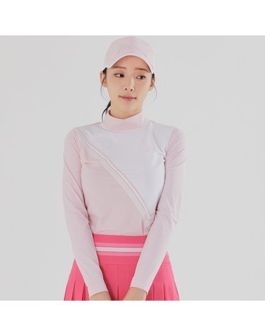 여성 배색 소매 펀칭 하이넥 티셔츠 RWTHL5106-411