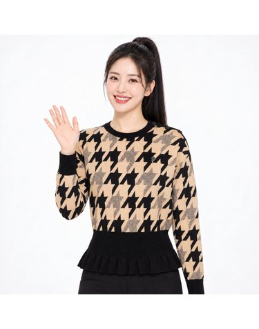 여성 밑단 프릴 지도리 패턴 니트 RWSRL7207-509