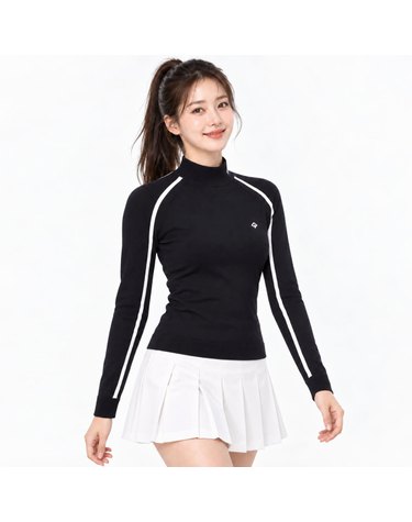 THE OPEN 여성 등판 로고 자가드 라인 배색 하이넥 니트 RWSHL7293-925