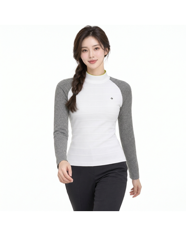 여성 배색 방풍 래글런 하이넥 니트 RWSHL8253-101