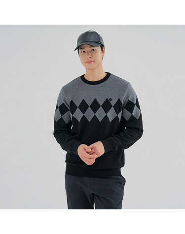 남성 조직 믹스 아가일 방풍 라운드넥 니트 RMSRM4201-199