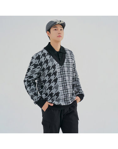 남성 패턴 믹스 이중넥 방풍 니트 RMSPM4271-190