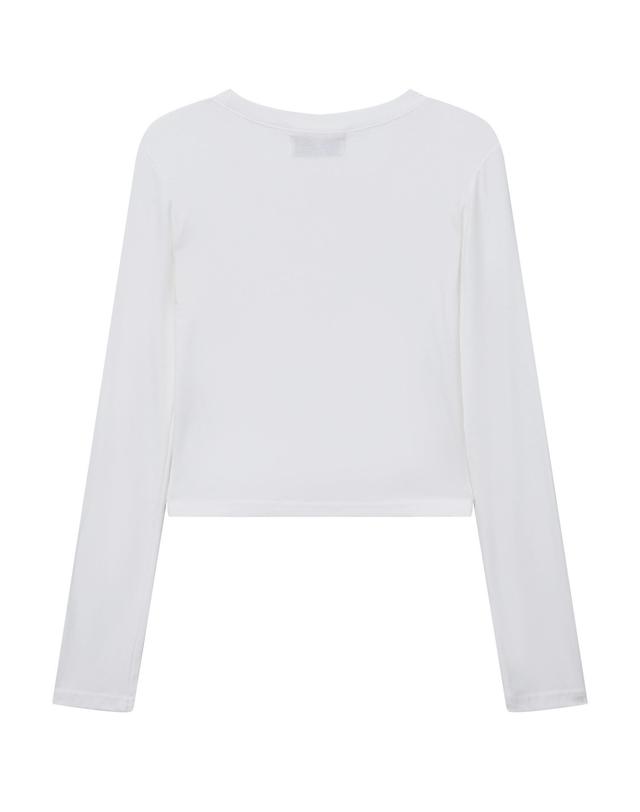 엠오엠씨피츠 롱 슬리브 크롭 티셔츠 아이보리 (LONG SLEEVE CROP T-SHIRTS IVORY) 착용컷