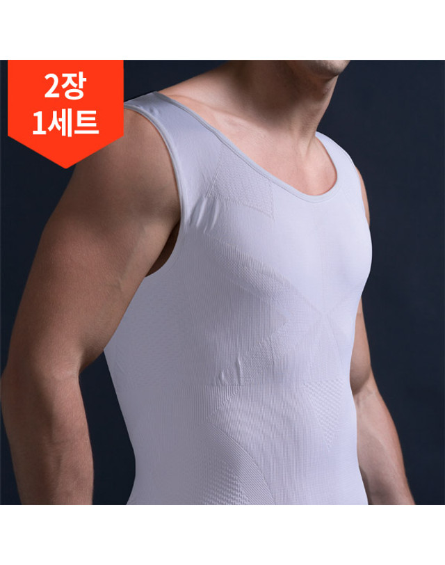 메이저월드 2장1세트/ 리카타 다비드 몸매 체형 보정 남성 나시 러닝 스포츠 기능성 이너웨어 A03303 착용컷