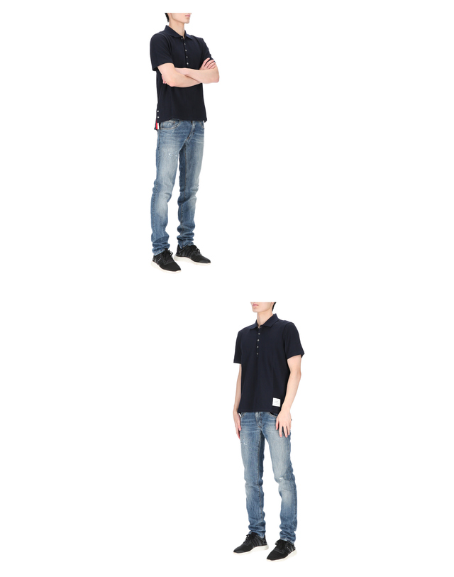 톰브라운 센터백 스트라이프 MJP042A 00050 415 릴렉스핏 폴로 티셔츠 착용컷