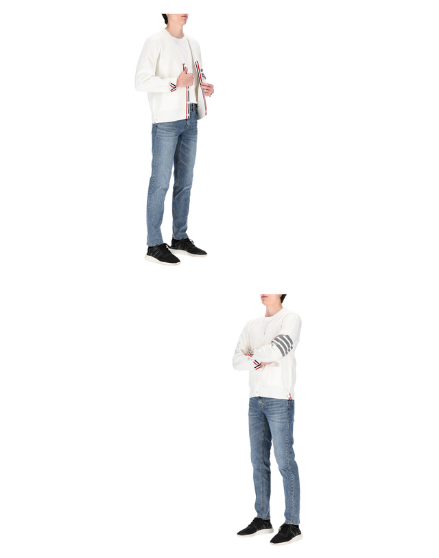 톰브라운 사선완장 스티치 MKC171A 00219 100 브이넥 가디건 착용컷