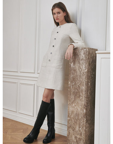 Tweed Pocket Dress - Ivory