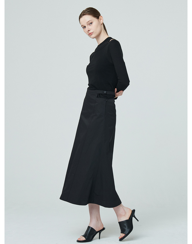 누브 Cut Out Midi Skirt - Black 착용컷