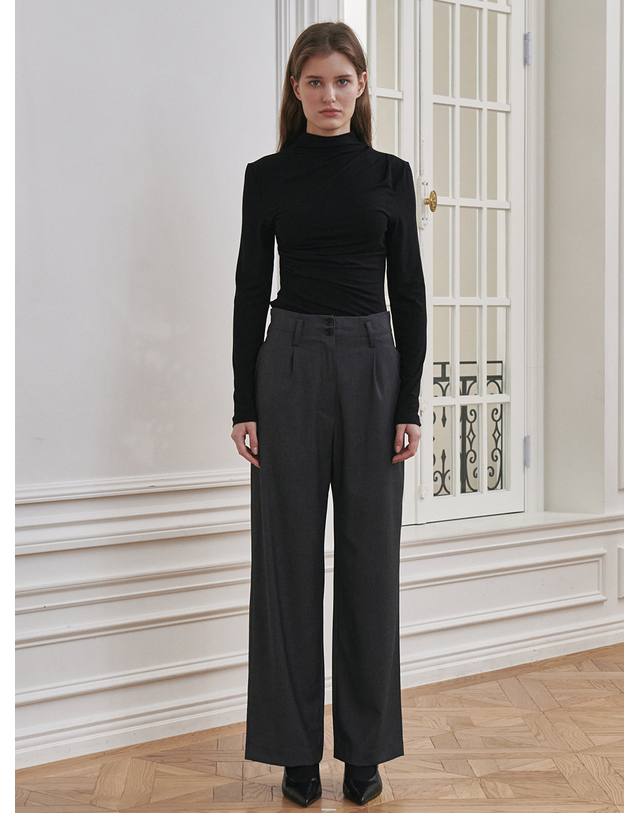 누브 Highwaist Button Trousers - Dark Gray 착용컷