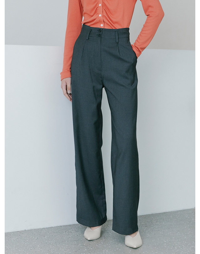 누브 Highwaist Button Trousers - Dark Gray 착용컷