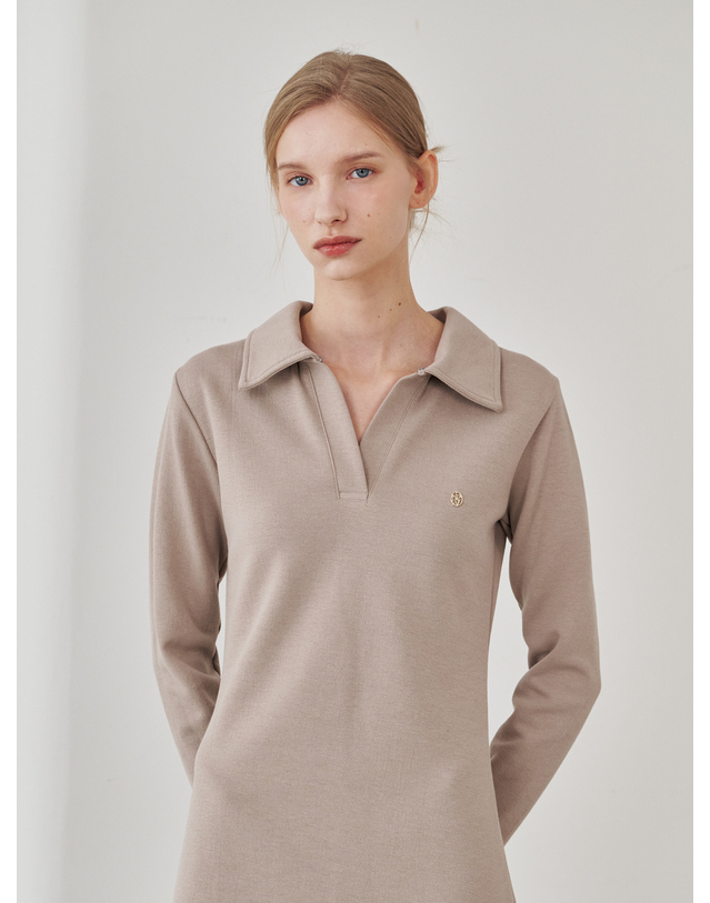 누브 Slim Fit Collar Dress - Beige 착용컷
