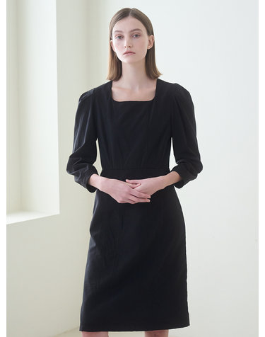 Square Neck Stitch Dress - Black