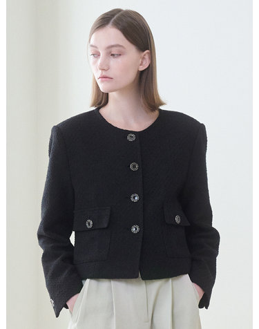 Tweed Crop Jacket - Black
