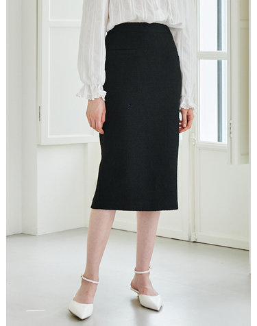 Tweed Welt Pocket Skirt -Black