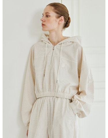Corduroy Half Zip up T-Shirt - Ivory