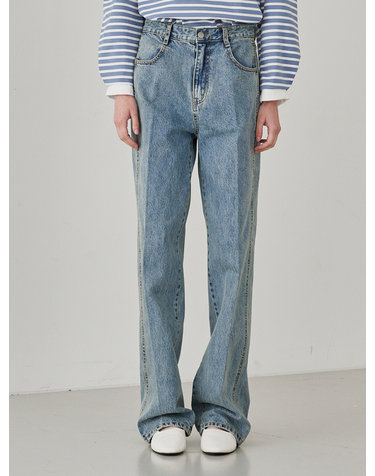 Straight Stitch Denim Pants - Blue