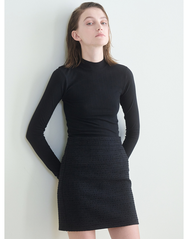 누브 Tweed Stitch Mini Skirt -Black 착용컷