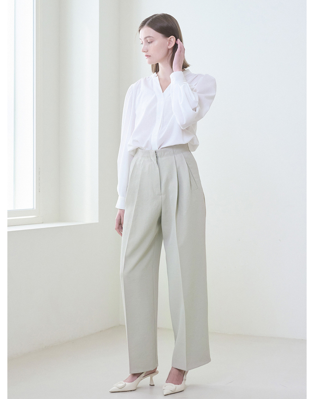누브 Two Tuck Wide Pants - Olive 착용컷