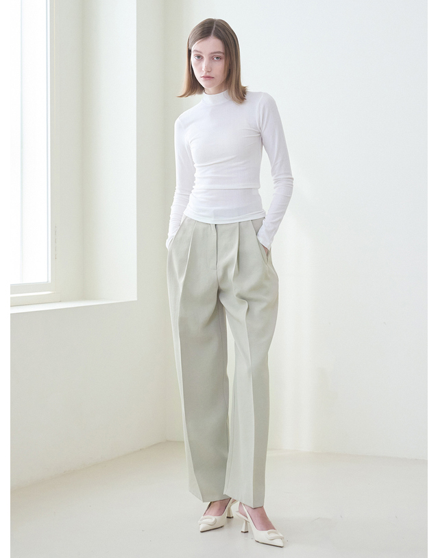 누브 Two Tuck Wide Pants - Olive 착용컷