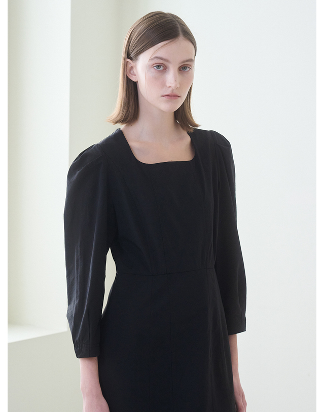 누브 Square Neck Stitch Dress - Black 착용컷