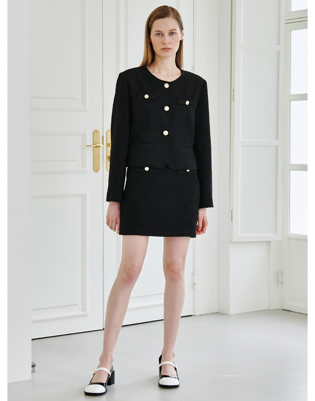 누브 Tweed Button Skirt -Black 착용컷