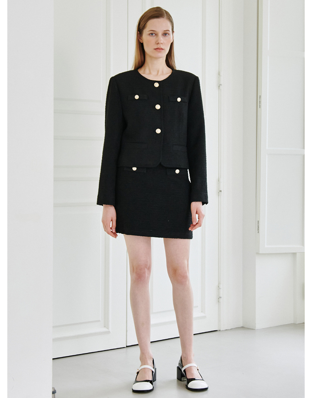 누브 Tweed Button Skirt -Black 착용컷