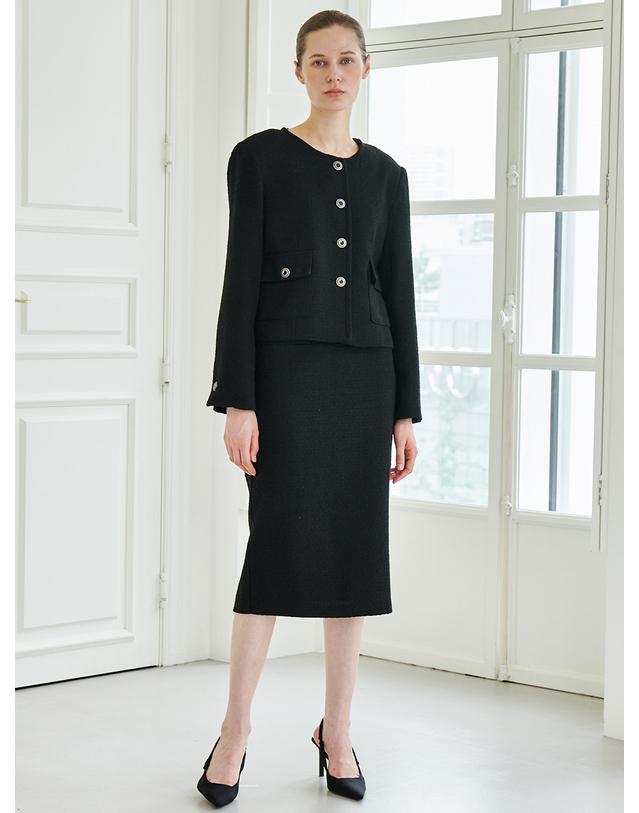 누브 Tweed Welt Pocket Skirt -Black 착용컷