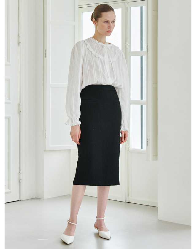 누브 Tweed Welt Pocket Skirt -Black 착용컷