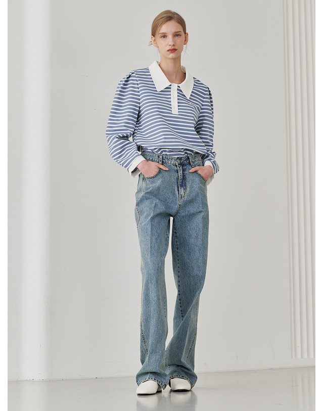누브 Straight Stitch Denim Pants - Blue 착용컷