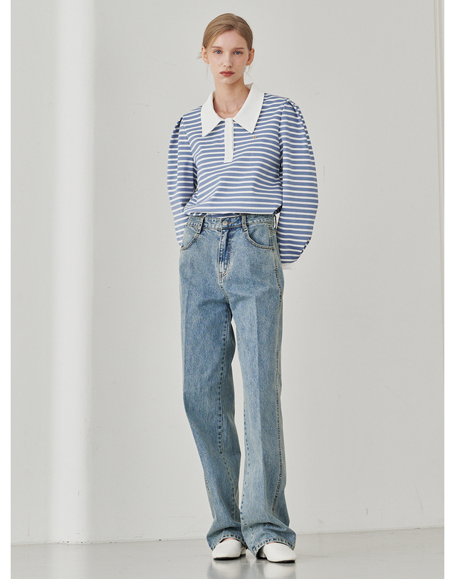 누브 Straight Stitch Denim Pants - Blue 착용컷
