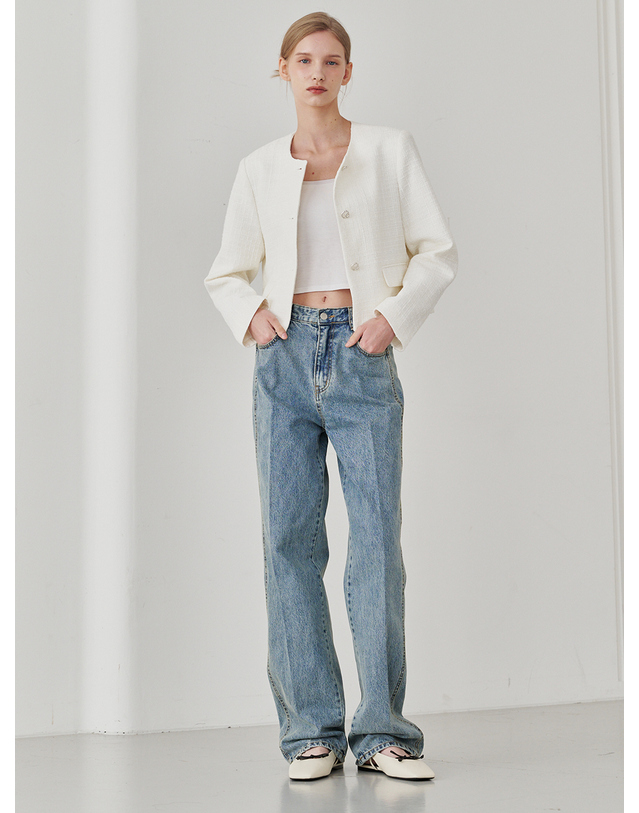 누브 Straight Stitch Denim Pants - Blue 착용컷