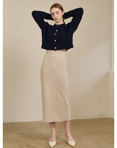 Back Slit Slim fit Skirt - Beige