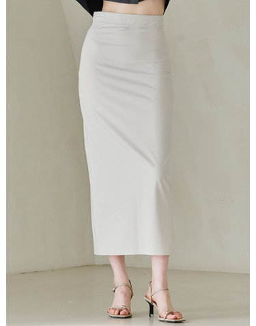 Cut Out Slim-fit Long  Skirt -Light Beige