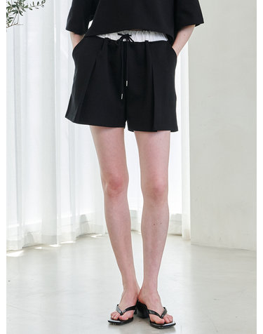 Double Waist Short Pants - Black